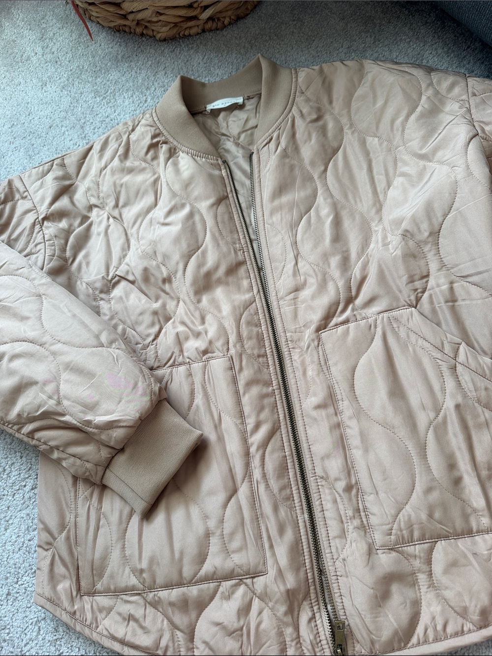 Blu Pepper Quilted Bomber Jacket in Nude Beige